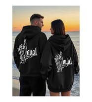 Unisex Kapüşonlu Hoodie – Kuru Kafa El Baskılı Oversize Sweatshirt Sokak Stili 2'li Set (Siyah)