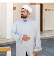 Asım  İmam Cübbesi Gri Kol ve Yaka Nakışlı Model