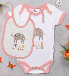 BK Kids Hello Little One Tasarımlı Pembe Bebek Body Zıbın ve Mama Önlüğü Hediye Seti-1