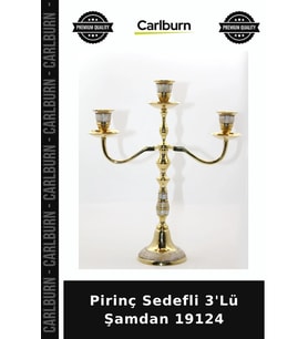 Özel Üretim Dekoratif Salon Şık Aksesuar Hediyelik Pirinç Sedefli 3'Lü Şamdan 19124