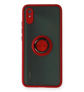 Newface Xiaomi Redmi 9A Kılıf Montreal Yüzüklü Silikon Kapak - Kırmızı