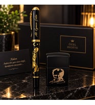 Kişiye Özel Atatürk Temalı Siyah-Gold Kalem Seti– İsim Baskılı Şık Hediye Seti
