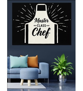 Aşçı Önlüğü "Master Class Chef" Siyah Beyaz Çizim Dekoratif Kanvas - Mdf Ahşap Tablo