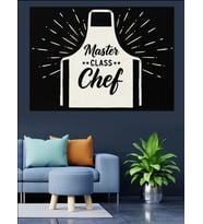 Aşçı Önlüğü "Master Class Chef" Siyah Beyaz Çizim Dekoratif Kanvas - Mdf Ahşap Tablo