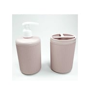 Plastik Sıvı Sabunluk ve Diş Fırçalık Set Renk Pudra