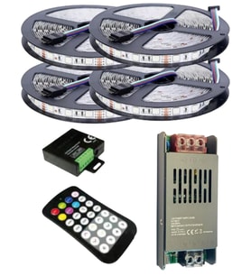 20 Metre 12V 60 Ledli RGB İç Mekan Şerit Led 20A Slim Trafo 36 A 28 Tuş RF Led Kontrol Üniteli Set
