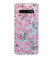 Samsung Galaxy S10 Plus Kapak Floral Pembe Tasarımlı Şeffaf Silikon Kılıf