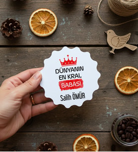 Kişiye Özel En Kral Baba Bardak Altlığı Babalar Günü Hediyesi (Bej)