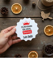 Kişiye Özel En Kral Baba Bardak Altlığı Babalar Günü Hediyesi (Bej)