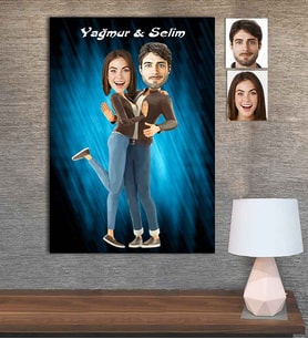 Kişiye Özel Karikatür Baskılı Ahşap Tablo Sevgili-7 30x40