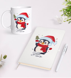 BK Gift Kişiye Özel Yılbaşı Mutlu Yıllar Tasarımlı Beyaz Defter Kalem Kupa Seti - 15