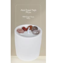 Akik Doğal Taşlı %100 Doğal Soya Wax Dekoratif Kokulu Mum (Beyaz)