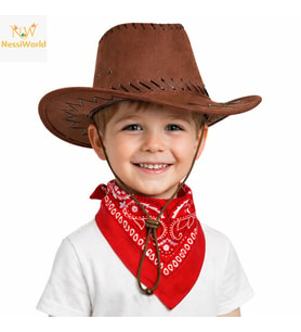 Çocuk Kovboy Şapka Kahverengi &amp; Kırmızı Bandana Seti