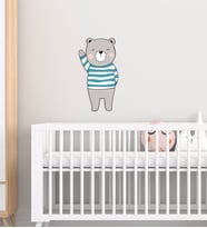 BK Gift Sevimli Ayıcık Tasarımlı Çocuk Odası Ahşap Duvar Süsü-5 (Beyaz)