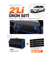 e-biz VOLVO S40 (2008-2012) Uyumlu Torpido Örtüsü + Deri Bagaj Çantası Seti - Siyah-Mavi - VO002