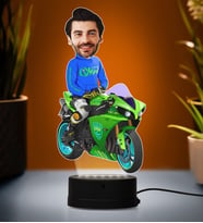 Doğum Günü Hediyesi,Sevgiliye Hediye, Kişiye Özel Fotoğraflı Racer Motorcusu Karikatür 3D Led Lamba (Beyaz)