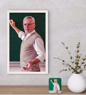 BK Gift Kişiye Özel Erkek Öğretmen Yağlıboya Tasarımlı Dekoratif Ahşap Beyaz Çerçeveli Tablo-1