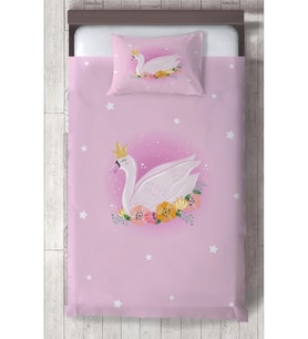 MEKTA HOME BEBEK VE ÇOCUK ODASI Pembe Kuğu Desenli Yatak Örtüsü