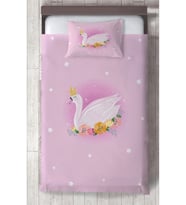 MEKTA HOME BEBEK VE ÇOCUK ODASI Pembe Kuğu Desenli Yatak Örtüsü