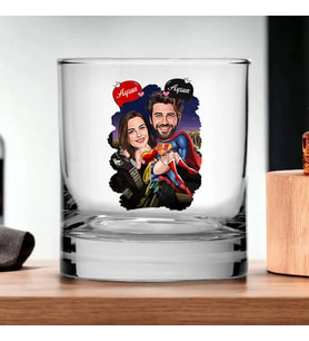 Kişiye Özel Şehirli Kahramanlar Karikatürlü Viski Kadehi