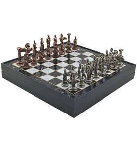 GiftHome Büyük Boy Metal PEGASUS Satranç Tk. Antik ve Mermer Desenli Sandıklı MDF Tahtası(36X36X6 cm.)