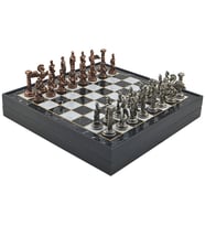 GiftHome Büyük Boy Metal PEGASUS Satranç Tk. Antik ve Mermer Desenli Sandıklı MDF Tahtası(36X36X6 cm.)