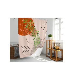 Banyo Duş Perdesi Bitki Desen Renkli Dijital Baskılı Banyo Perdesi, Tek Kanat C Halkalı-180x200 cm