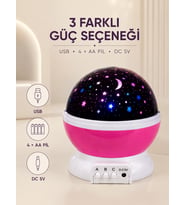 Pembe Yıldızlı Gece Lambası Döner Gökyüzü Projeksiyon Işığı