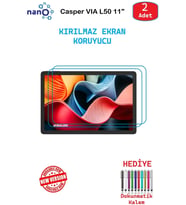 2 ADET Casper VIA L50 11"  Tablet İçin Tam Uyumlu Ekran Koruyucu Cam Nano HD Esnek Kırılmaz