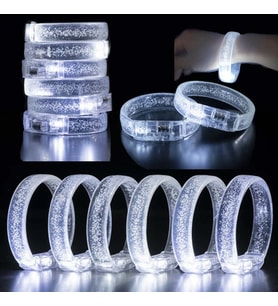 Beyaz-Gümüş Led Işıklı Baskı Yapılabilen Pilli Bileklik Bilezik