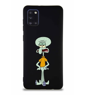 Samsung Galaxy A31 Soft Premier Kapak Squidward Dokunaç Tasarımlı Silikon Kılıf - Siyah (Şeffaf)