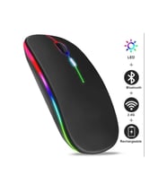 Plentiful Rgb Işıklı Şarjlı Kablosuz 2.4G+Bluetooth Mouse Sessiz Siyah