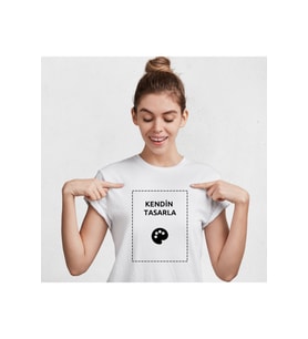 Sıfır Yaka Tişört Kişiye Özel Baskı Resim Baskılı T-Shirt (Beyaz)