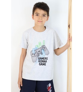 Breeze Erkek Çocuk Tişört Oyun Konsolu Baskılı 8-14 Yaş, Gri Melanj