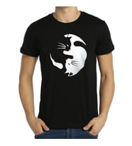 Bant Giyim - Yin Yang Kedi Siyah Erkek T-shirt Tişört