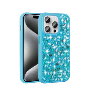 Apple iPhone 15 Pro Uyumlu Kılıf Parlak Taşlı Tasarım Zore Linea Diamond Kapak (Açık Mavi)