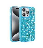 Apple iPhone 15 Pro Uyumlu Kılıf Parlak Taşlı Tasarım Zore Linea Diamond Kapak (Açık Mavi)
