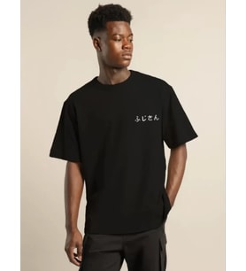 Unisex Bisiklet Yaka Baskılı Oversize T-Shirt - Siyah