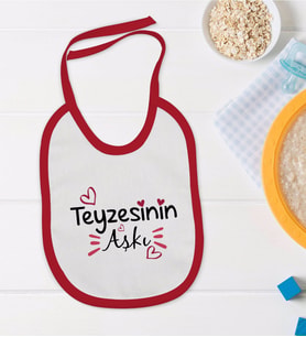 BK Kids Teyzesinin Aşkı Tasarımlı Kırmızı Bebek Mama Önlüğü-1