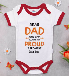 BK Kids Kişiye Özel Dear Dad Tasarımlı Kırmızı Bebek Body Zıbın-1