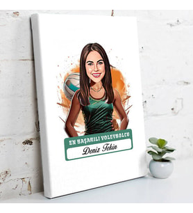 Kişiye Özel Hediye Karikatürlü En Başarılı Kadın Voleybolcu Kanvas Tablo
