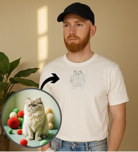 BK Gift Kişiye Özel Evcil Hayvan Line Art Tasarımlı Erkek Tişört, Sevgiliye Hediye, Arkadaşa Hediye, Trend T-Shirt (Beyaz)