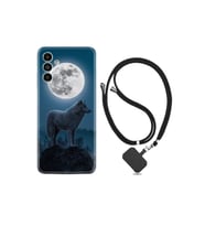 Samsung Galaxy A13 Kılıf Resimli Desenli Silikon Boyun Askılı Moon Wolf 1820