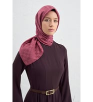 Jakarlı İpek Pamuk Dama Eşarp - 4464 (Bordo)
