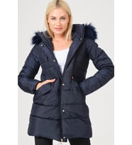 Dewberry Kadın %100 Polyester Kaban Lacivert Z6745 Günlük Dış Giyim, Şehir ve Ofis Stili, Hafta Sonu Kombini