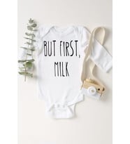 Unisex Bebek Beyaz But First Milk Önce Süt Çıtçıtlı Body