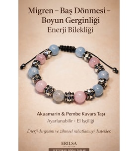 Sertifikalı Migren Baş Dönmesi Boyun Gerginliği Enerji Bilekliği – Akuamarin - Pembe Kuvars Taşı