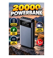 20000 mAh Powerbank – Hızlı Şarj, LED Ekran ve Fener, 4 Çıkışlı