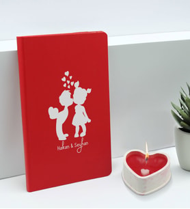BK Gift Sevgililere Özel İsimli Kırmızı Defter ve Kalp Taş Obje Kokulu Mum Hediye Seti-13, Sevgiliye Hediye, Sevgililer Günü