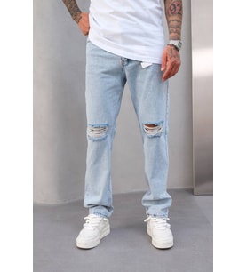 Baggy Diz Yırtmaçlı Buz Kot Pantolon
